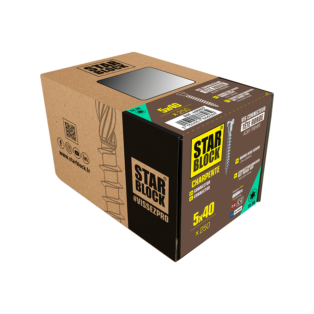 starblock-holzverbinder-schraube-5x40-mm-rundkopf-torx-geh-rteter-stahl image 2