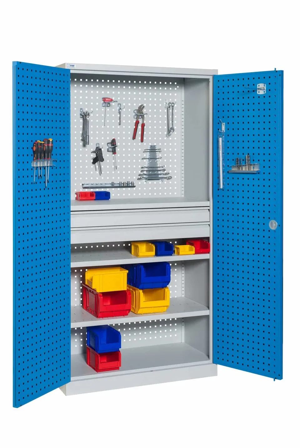 sofame-werkstattschrank-perforiert-l1000xp500xh1950-mit-schubladen image 1
